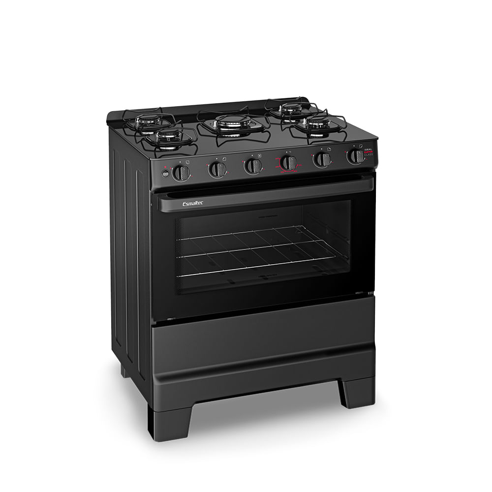 Fogão de Piso Esmaltec 5 Bocas Ideal Super Glass Preto - Bivolt